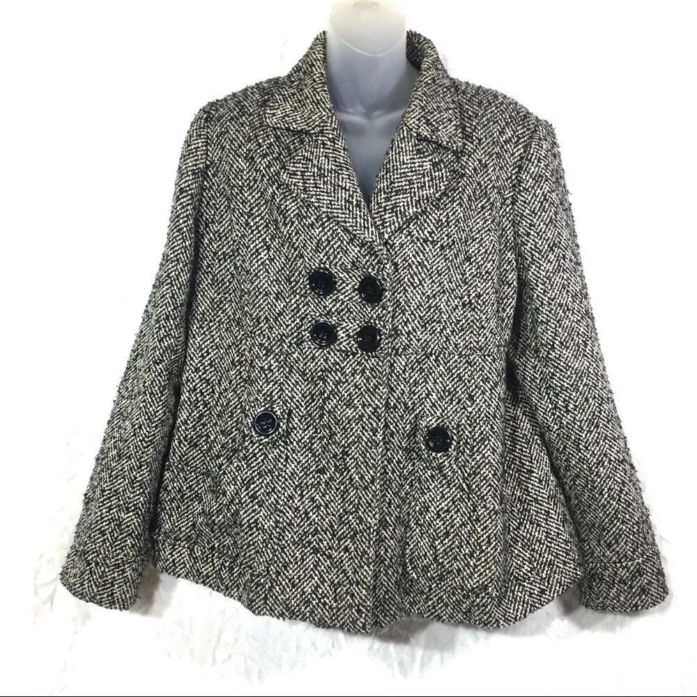 Fenn Wright Manson boucle tweed wool pea coat L